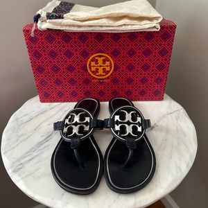 Tory Burch Metal Miller Sandals, Navy/Silver, Size 7